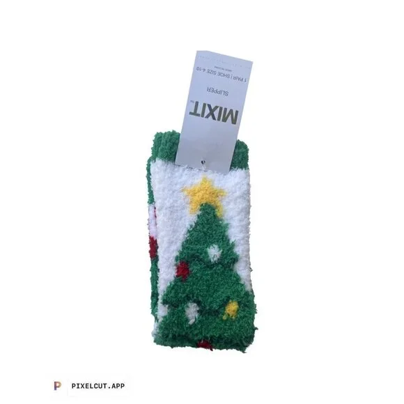MIXIT 1 Pair Christmas Tree Cozy Fleece Non-Slip Slipper Socks Fits Shoe 4-10 - Picture 6 of 7